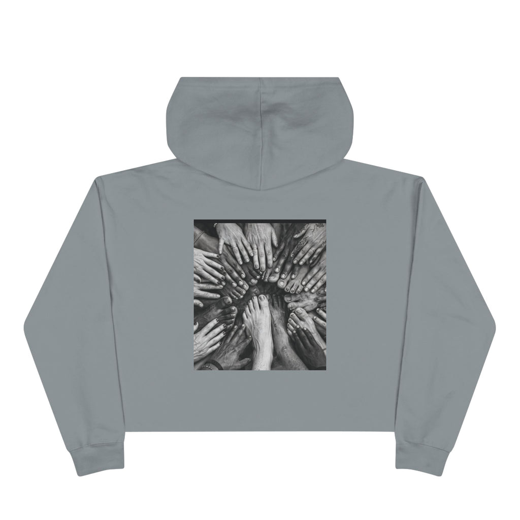 Cropped Hoodie — Monochrome Hands Circle Graphic