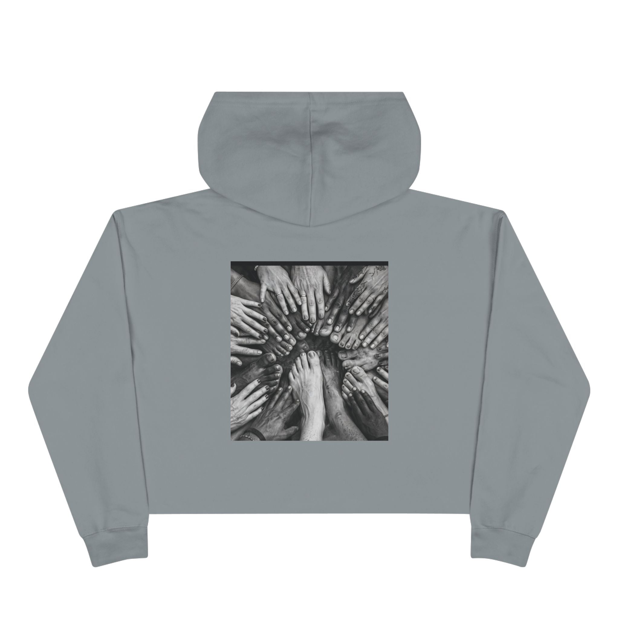 Cropped Hoodie — Monochrome Hands Circle Graphic
