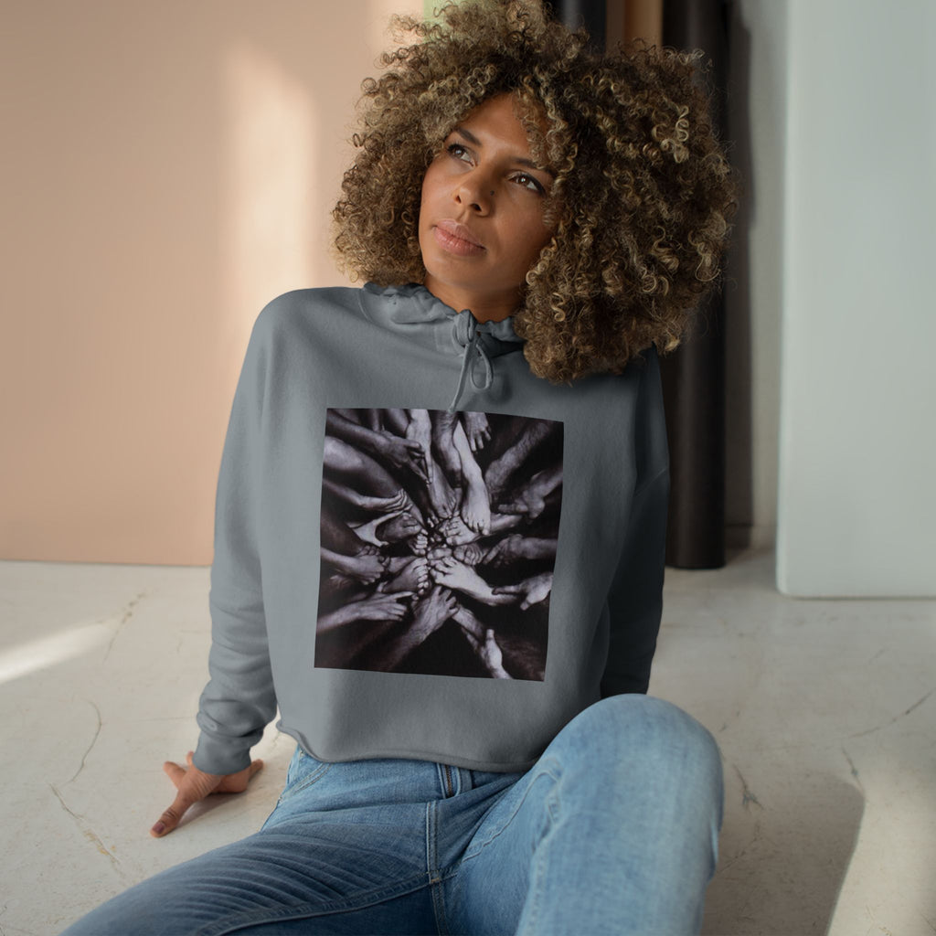 Cropped Hoodie — Monochrome Hands Circle Graphic