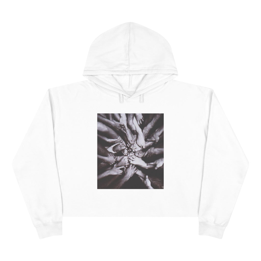 Cropped Hoodie — Monochrome Hands Circle Graphic