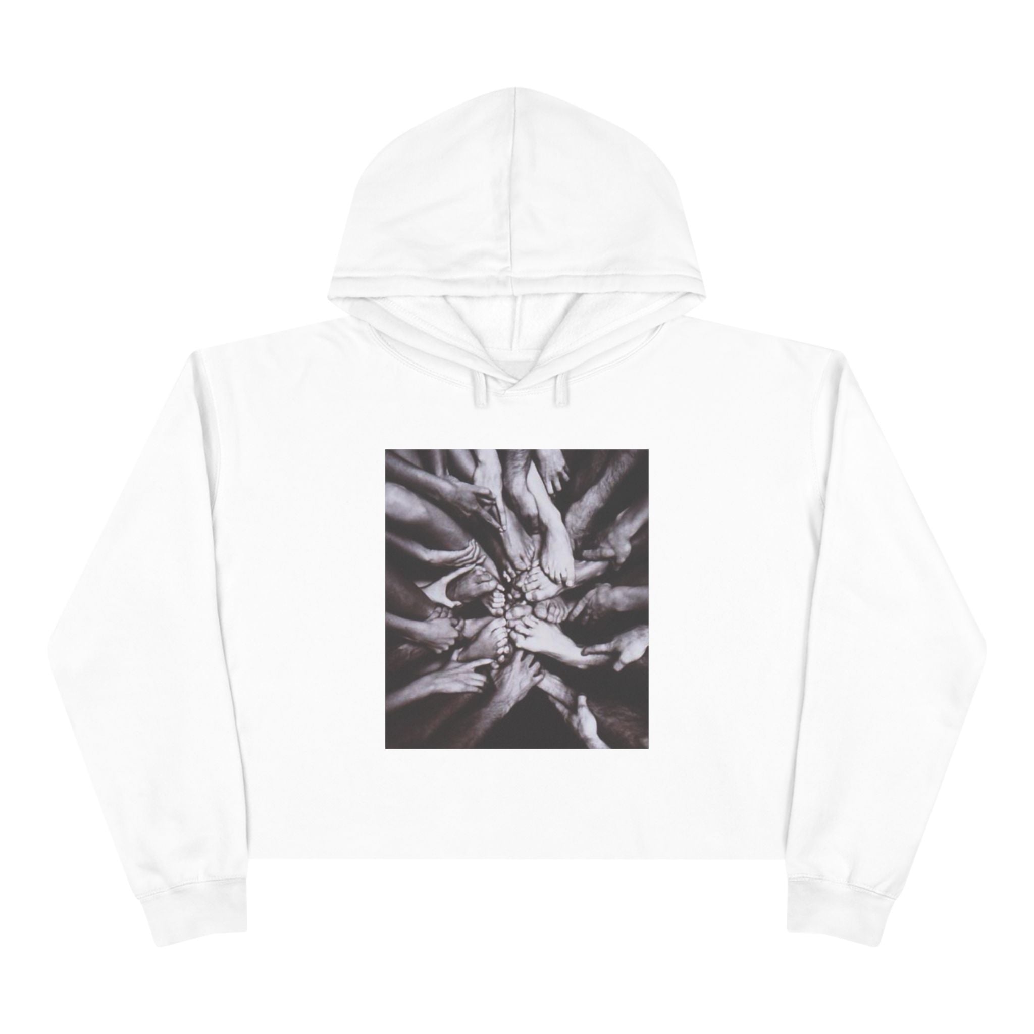 Cropped Hoodie — Monochrome Hands Circle Graphic