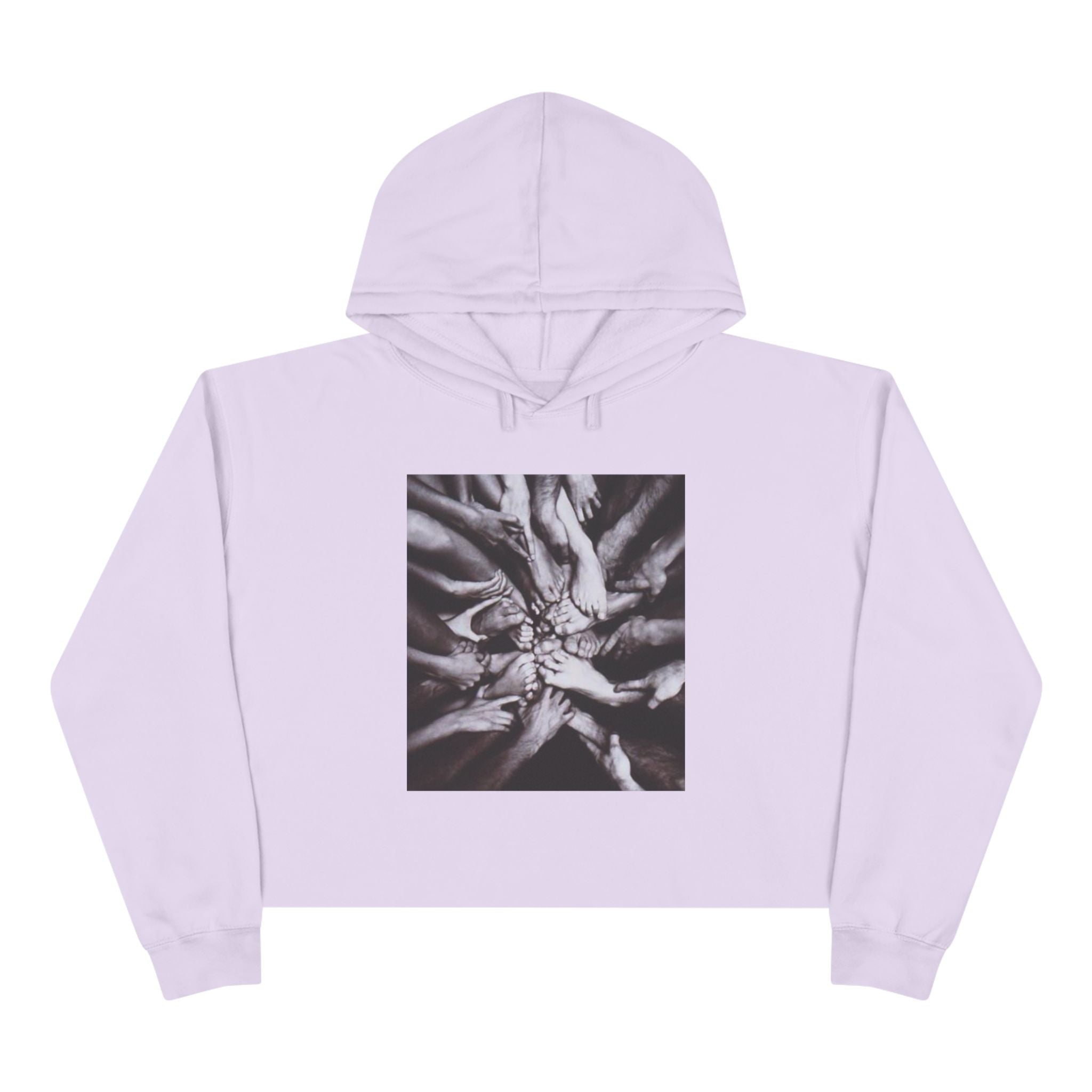 Cropped Hoodie — Monochrome Hands Circle Graphic