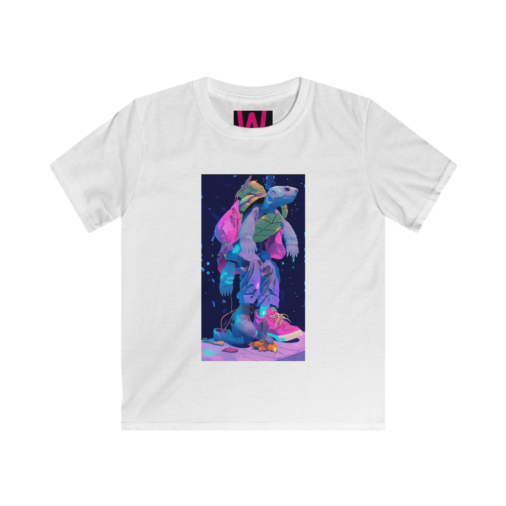 Kids Turtle Skateboard Graphic Tee — Neon Surf Skateboarder Design