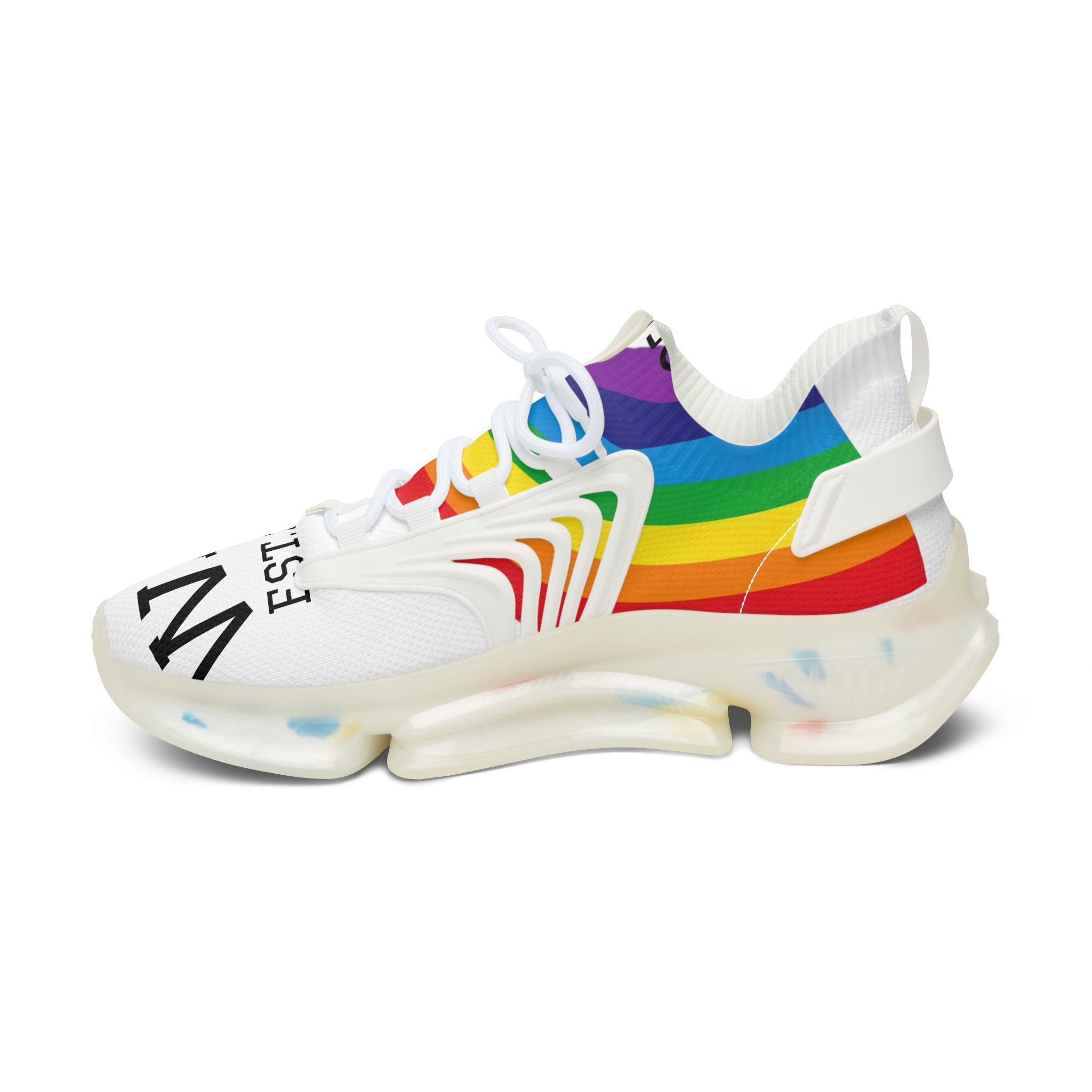 Rainbow Mesh Sneakers — 'WALK' Graphic Women's Athletic Shoes