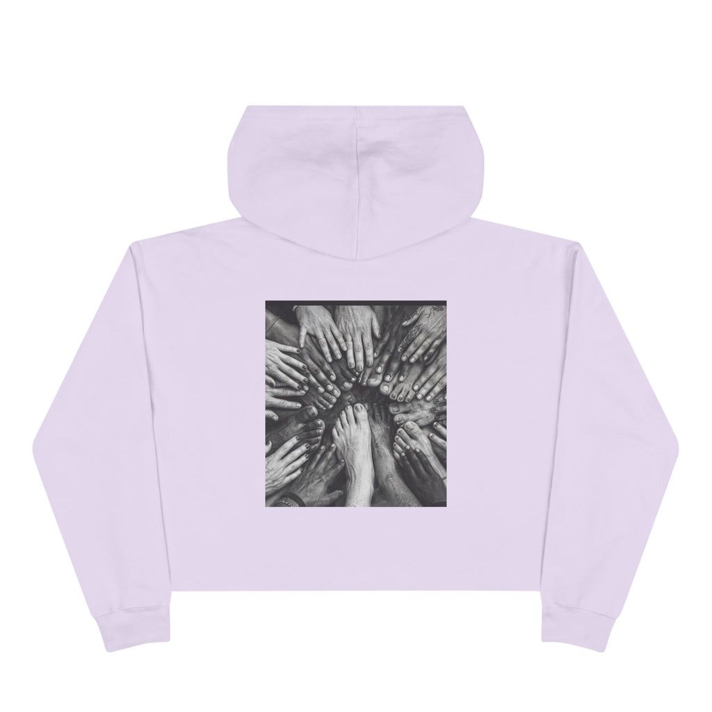 Cropped Hoodie — Monochrome Hands Circle Graphic