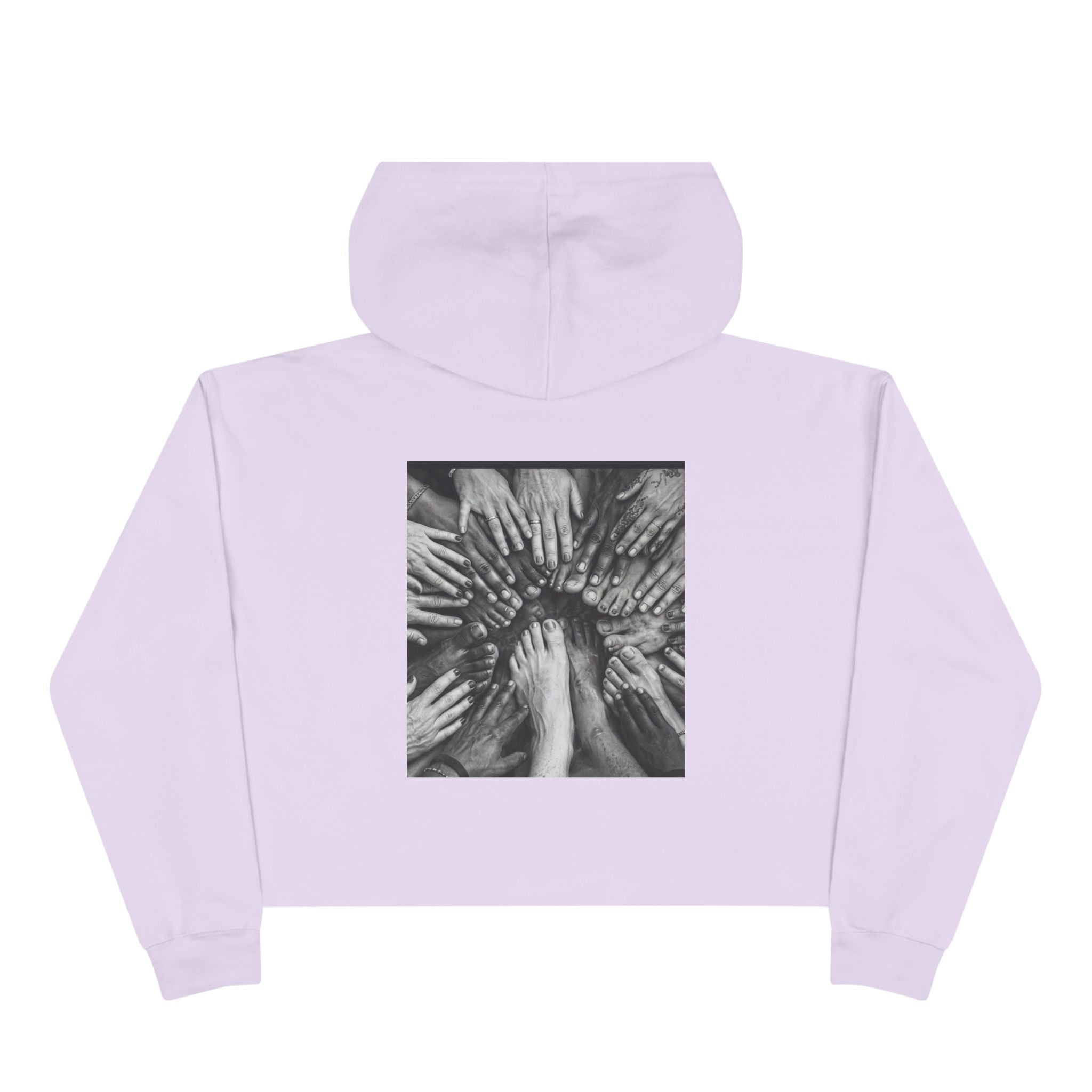 Cropped Hoodie — Monochrome Hands Circle Graphic