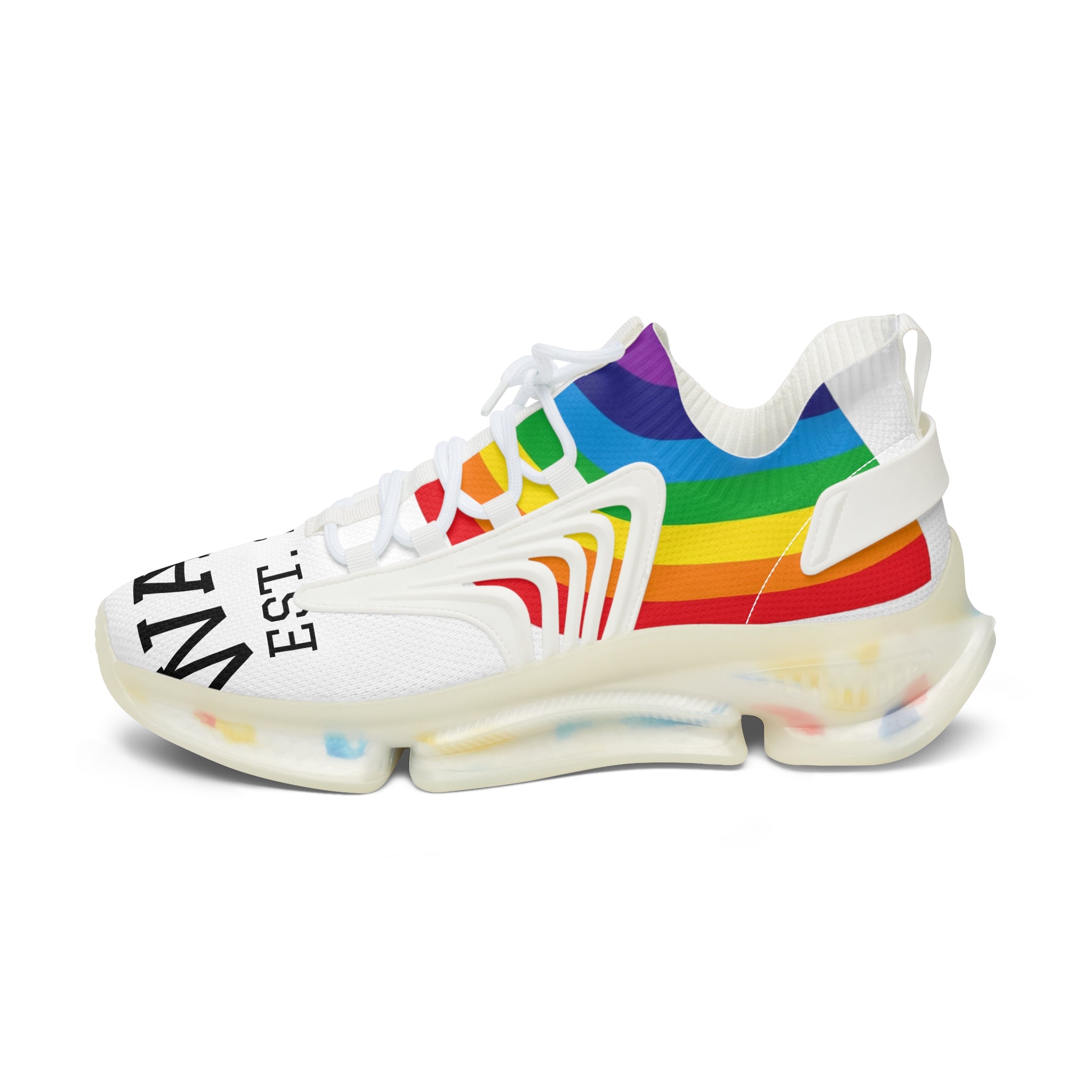 Rainbow Mesh Sneakers — 'WALK' Graphic Women's Athletic Shoes