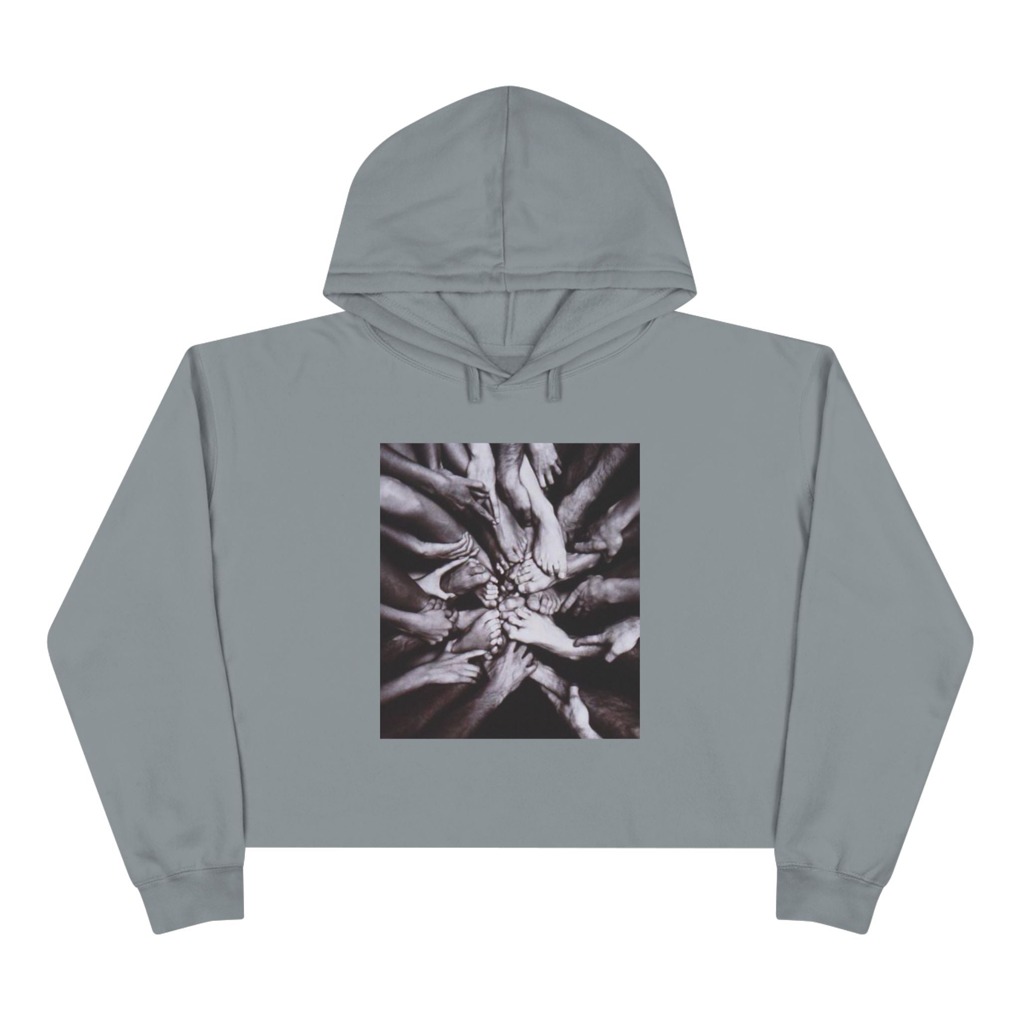 Cropped Hoodie — Monochrome Hands Circle Graphic