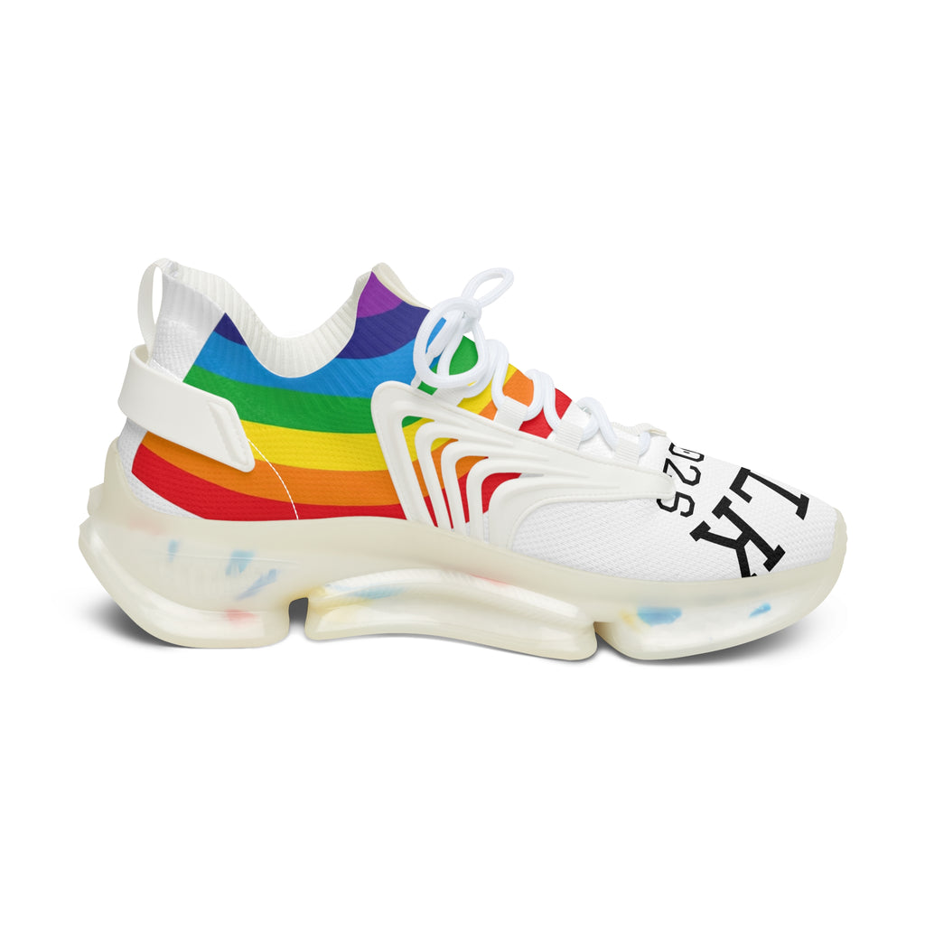 Rainbow Mesh Sneakers — 'WALK' Graphic Women's Athletic Shoes