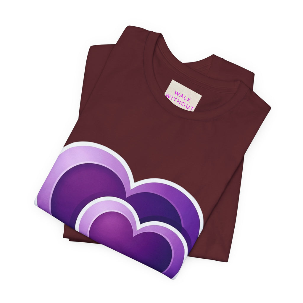 Purple Layered Hearts T-Shirt — Romantic Graphic Tee for Valentine’s Day & Everyday
