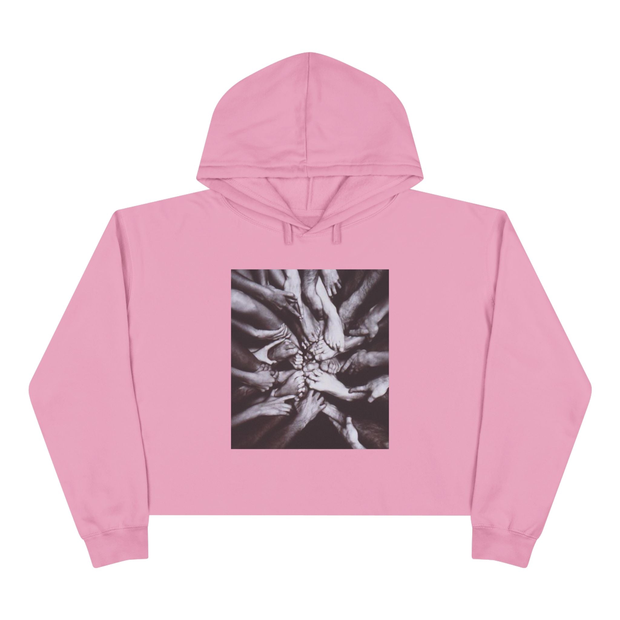 Cropped Hoodie — Monochrome Hands Circle Graphic