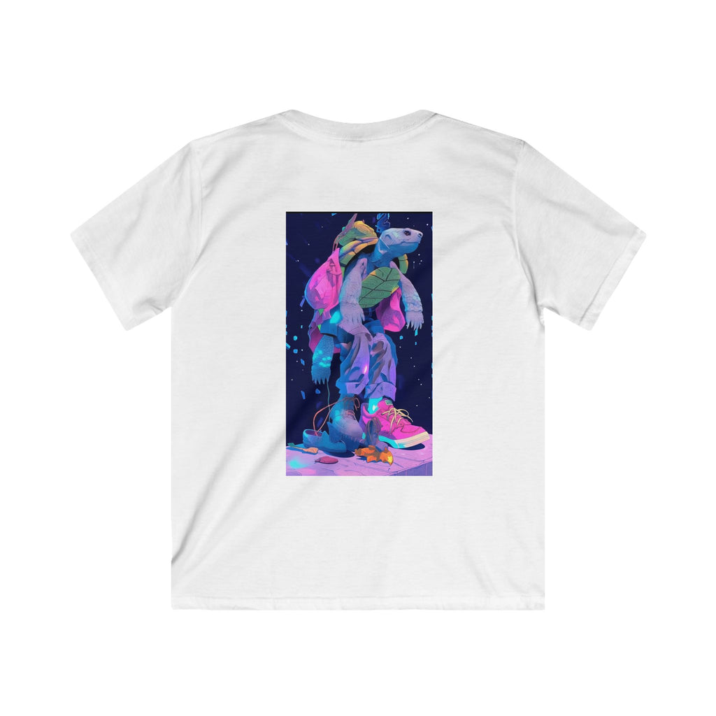 Kids Turtle Skateboard Graphic Tee — Neon Surf Skateboarder Design