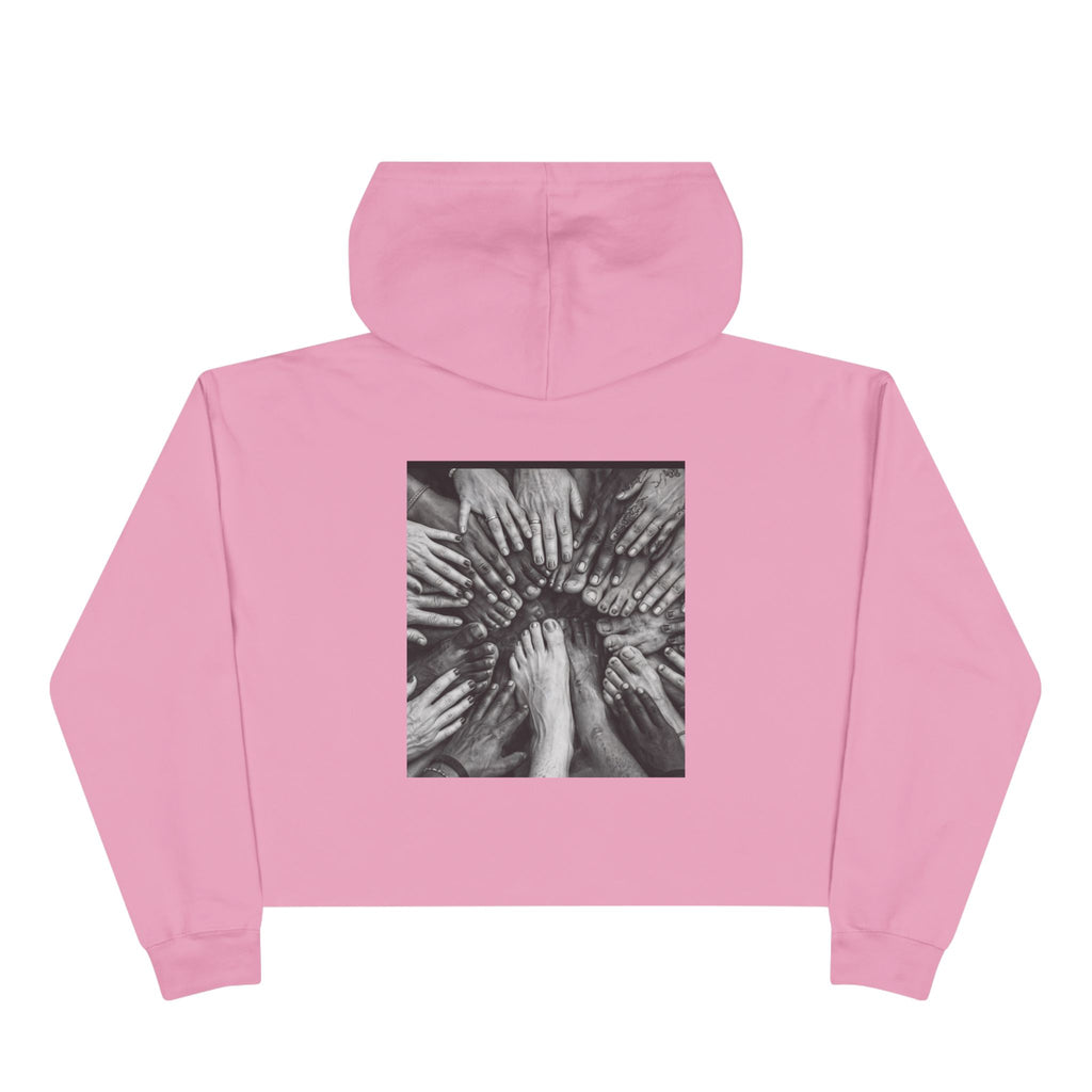 Cropped Hoodie — Monochrome Hands Circle Graphic