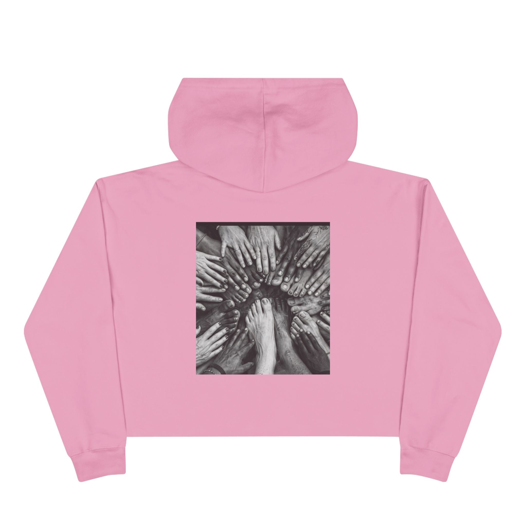 Cropped Hoodie — Monochrome Hands Circle Graphic