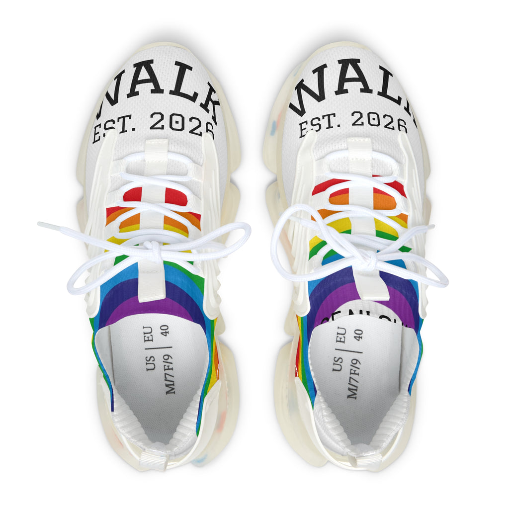 Rainbow Mesh Sneakers — 'WALK' Graphic Women's Athletic Shoes