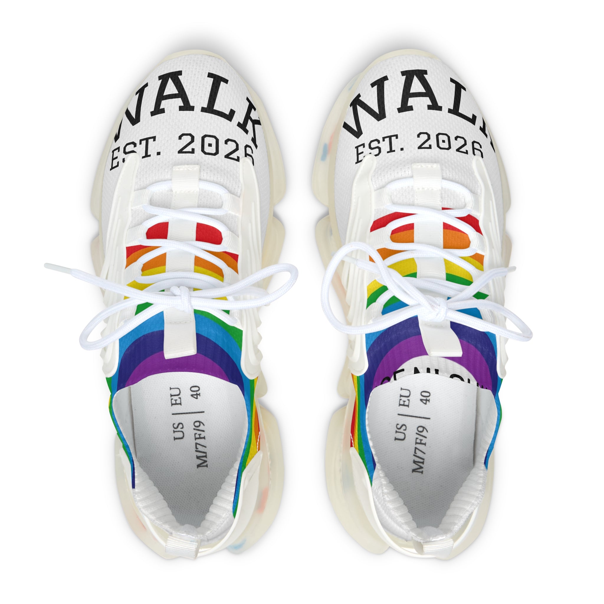 Rainbow Mesh Sneakers — 'WALK' Graphic Women's Athletic Shoes