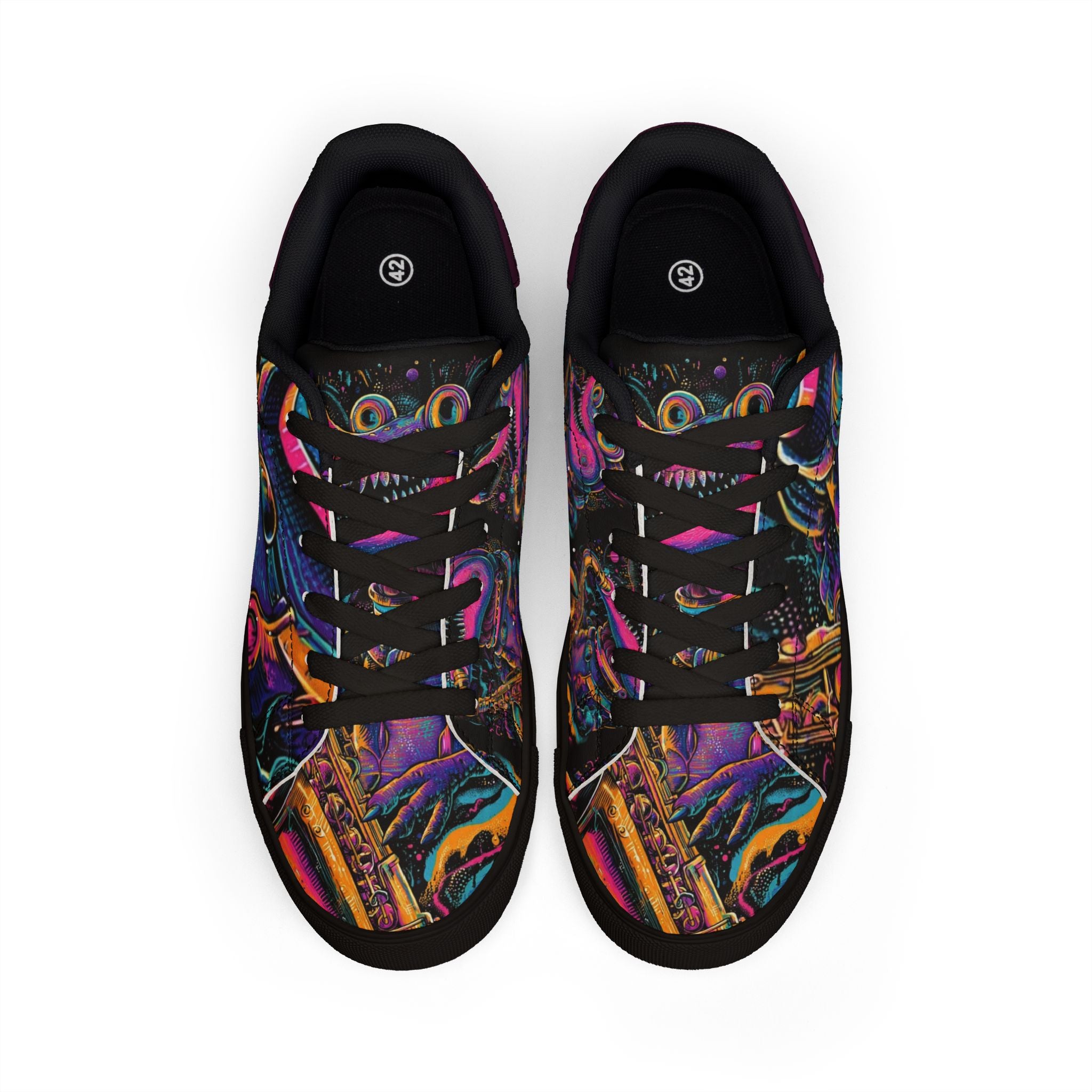 Low-Top Sneakers — Neon Saxophone Musician Print