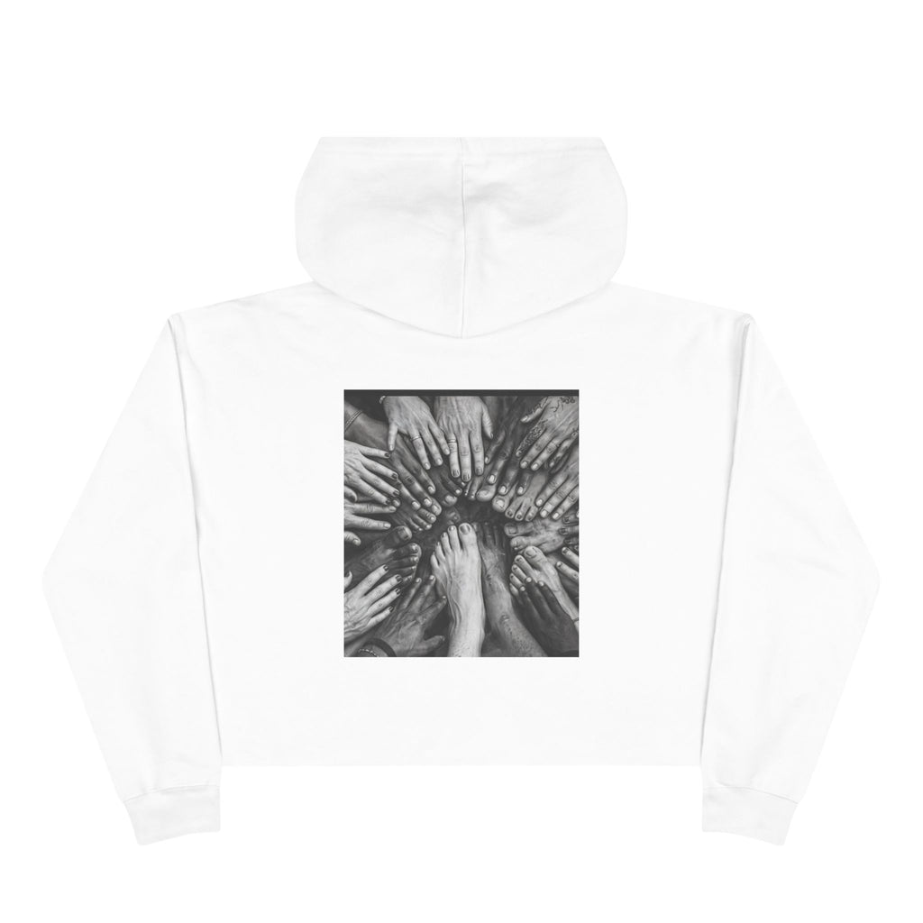 Cropped Hoodie — Monochrome Hands Circle Graphic