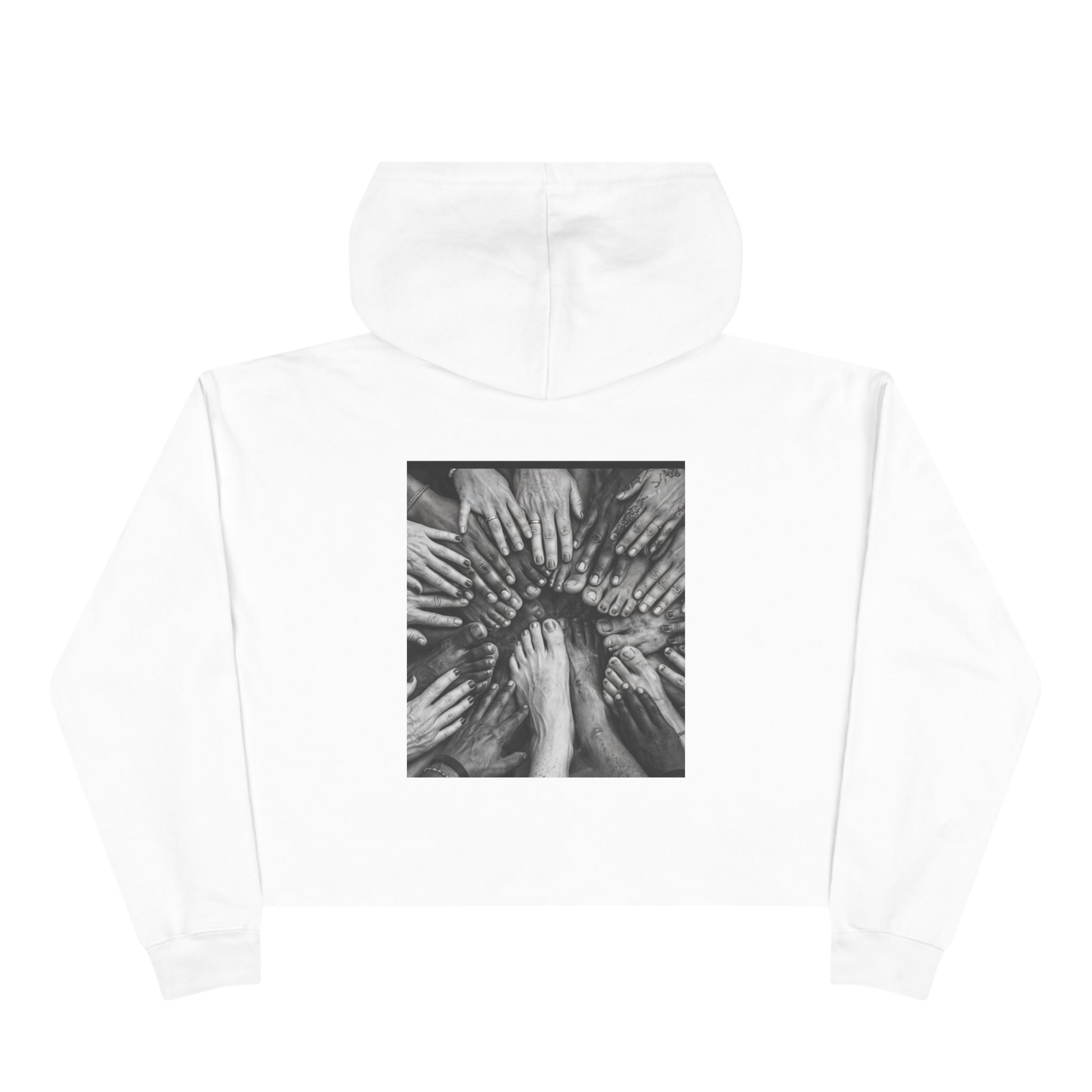 Cropped Hoodie — Monochrome Hands Circle Graphic