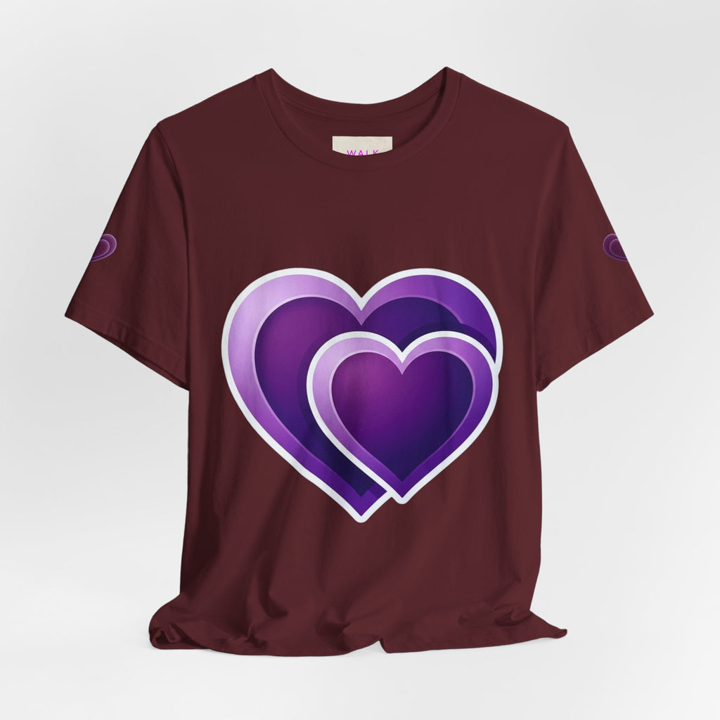 Purple Layered Hearts T-Shirt — Romantic Graphic Tee for Valentine’s Day & Everyday