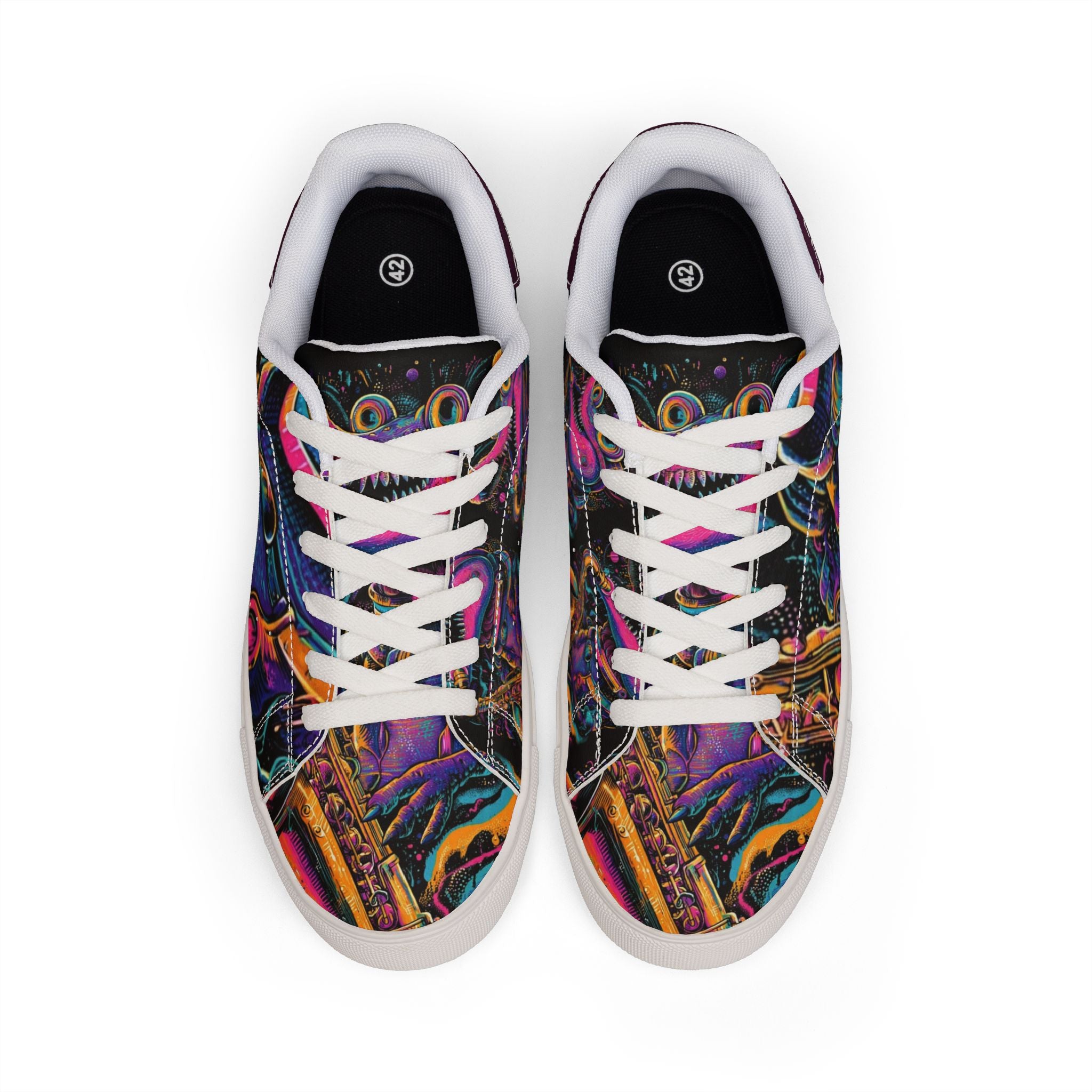 Low-Top Sneakers — Neon Saxophone Musician Print