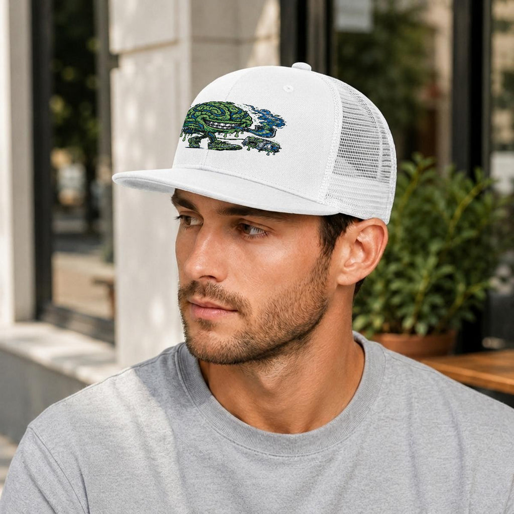 Embroidery Flat-Brim Mesh Cap