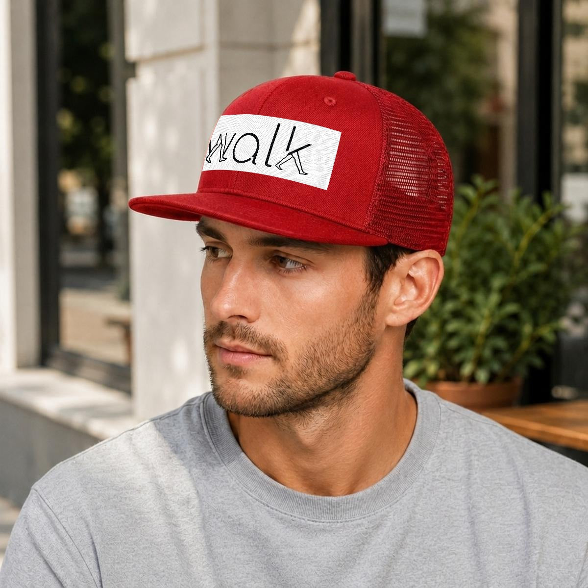 Embroidery Flat-Brim Mesh Cap