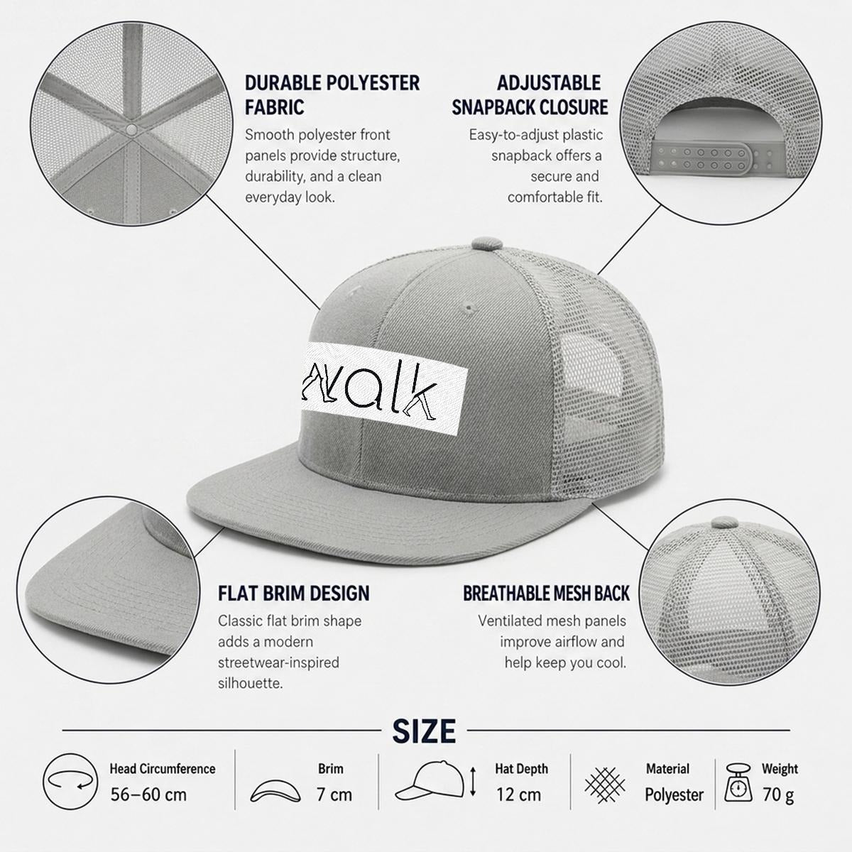 Embroidery Flat-Brim Mesh Cap