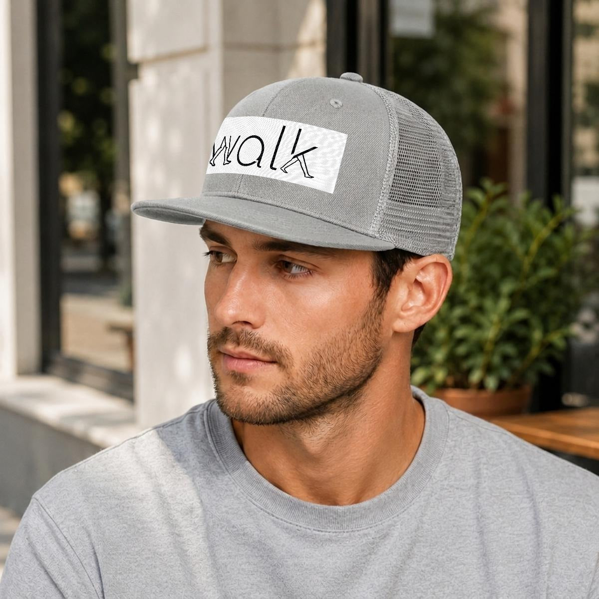 Embroidery Flat-Brim Mesh Cap