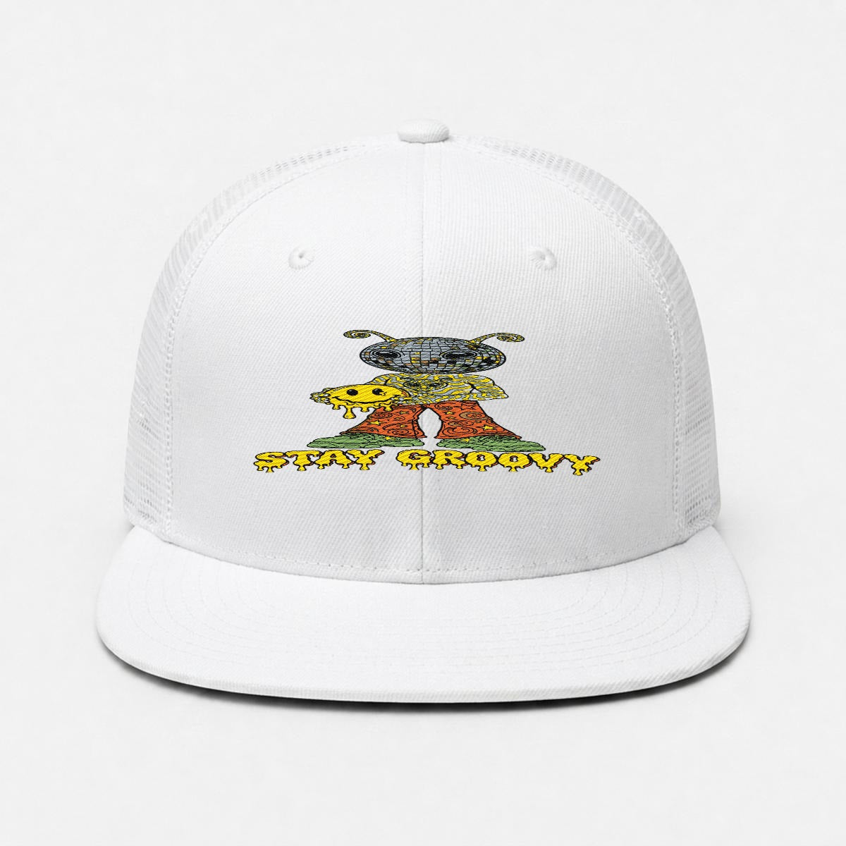 Embroidery Flat-Brim Mesh Cap