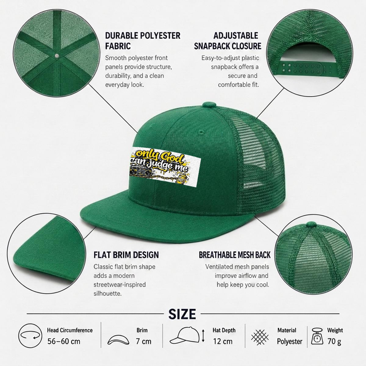 Embroidery Flat-Brim Mesh Cap