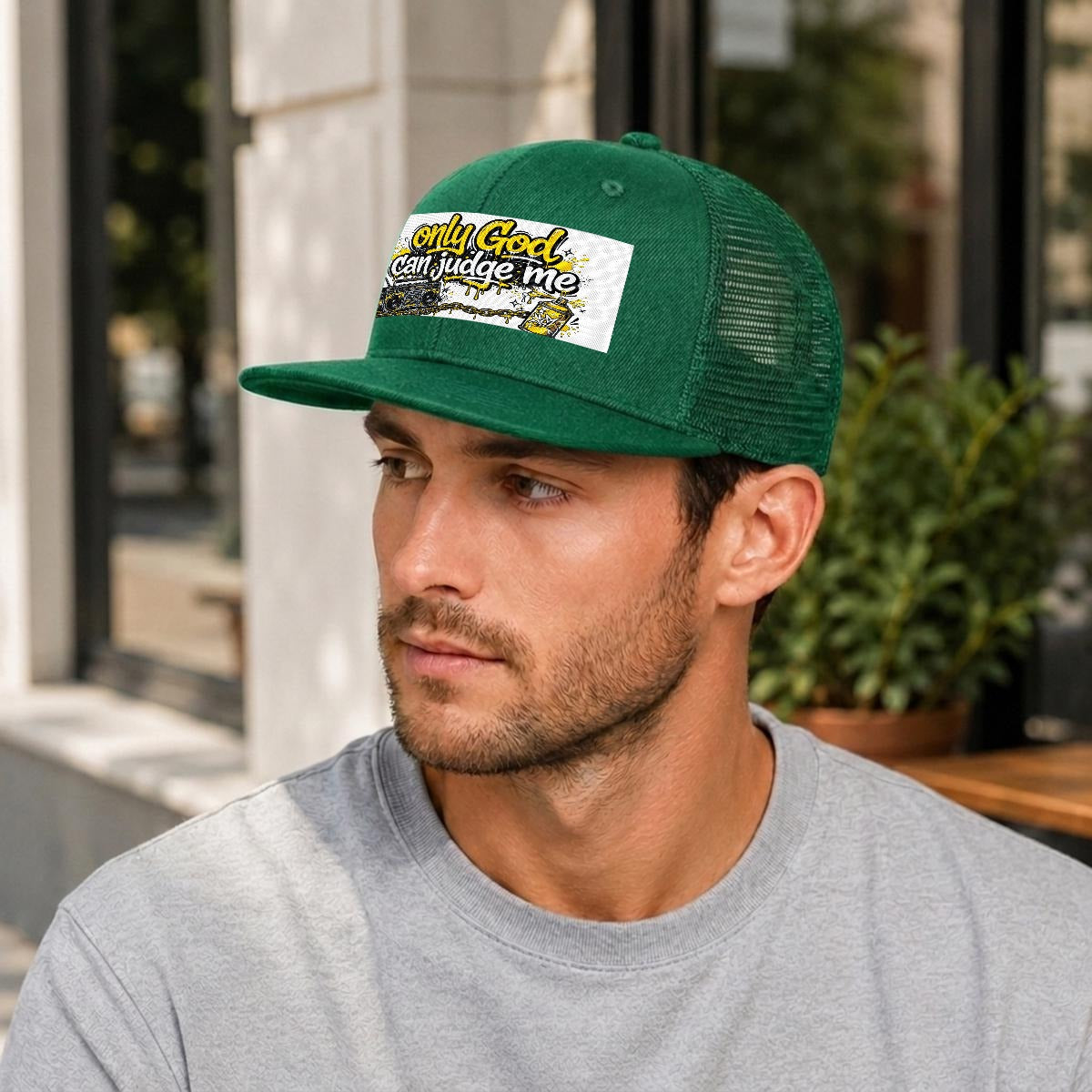 Embroidery Flat-Brim Mesh Cap