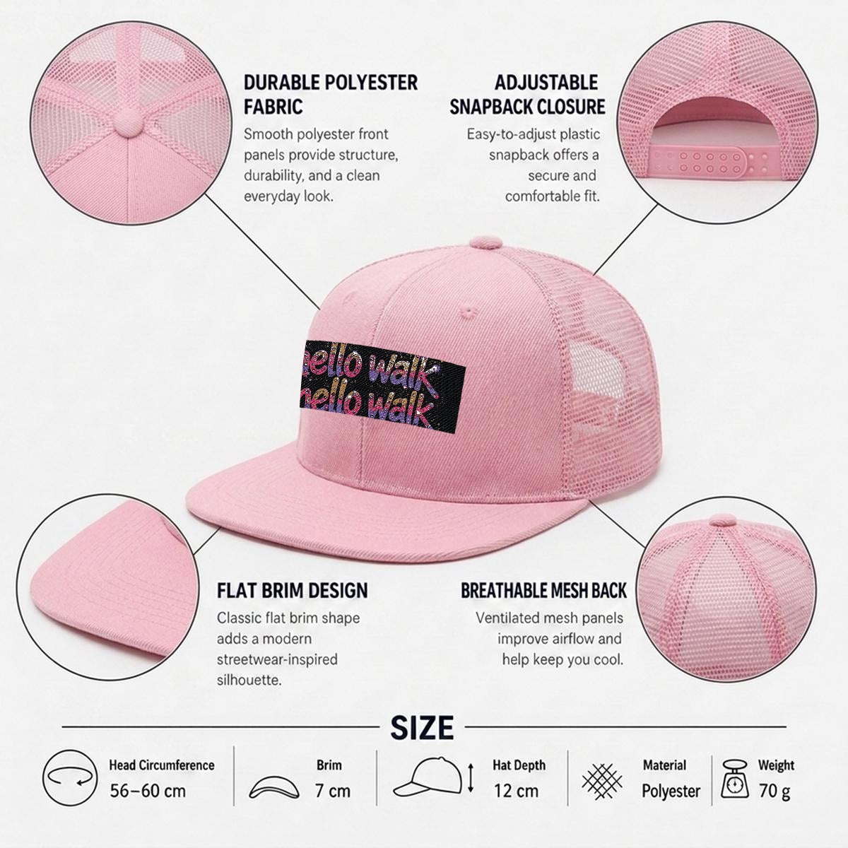 Embroidery Flat-Brim Mesh Cap