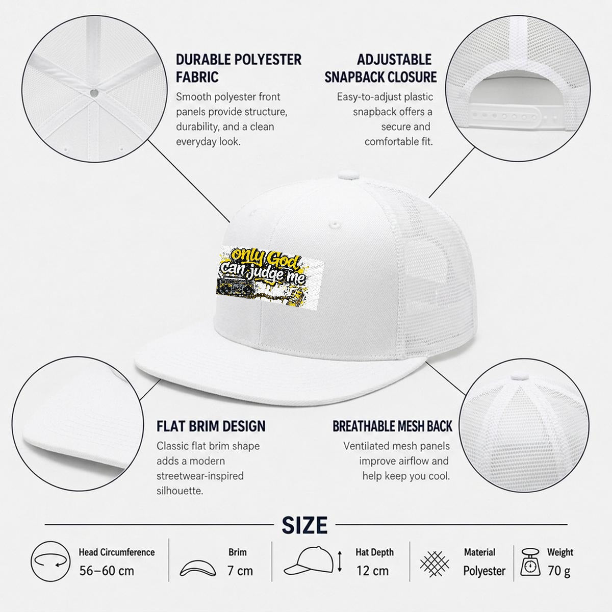Embroidery Flat-Brim Mesh Cap