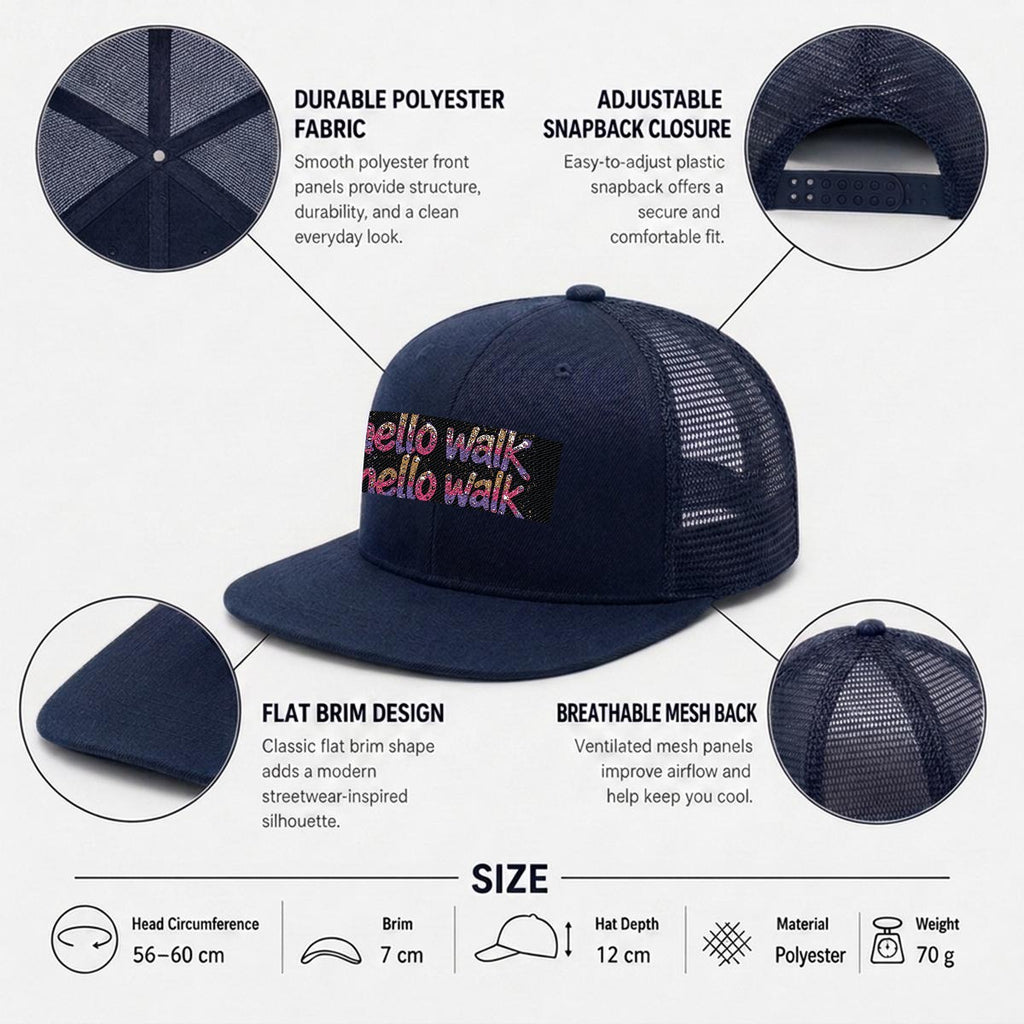 Embroidery Flat-Brim Mesh Cap
