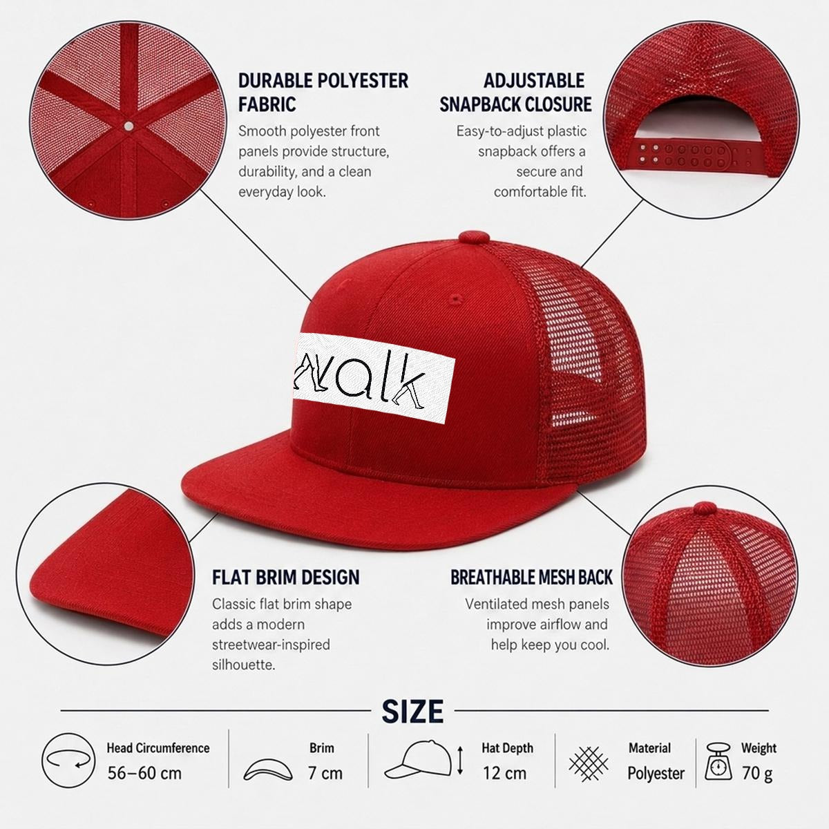 Embroidery Flat-Brim Mesh Cap