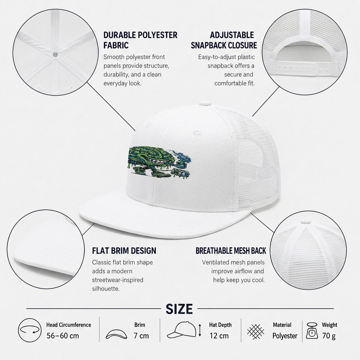 Embroidery Flat-Brim Mesh Cap
