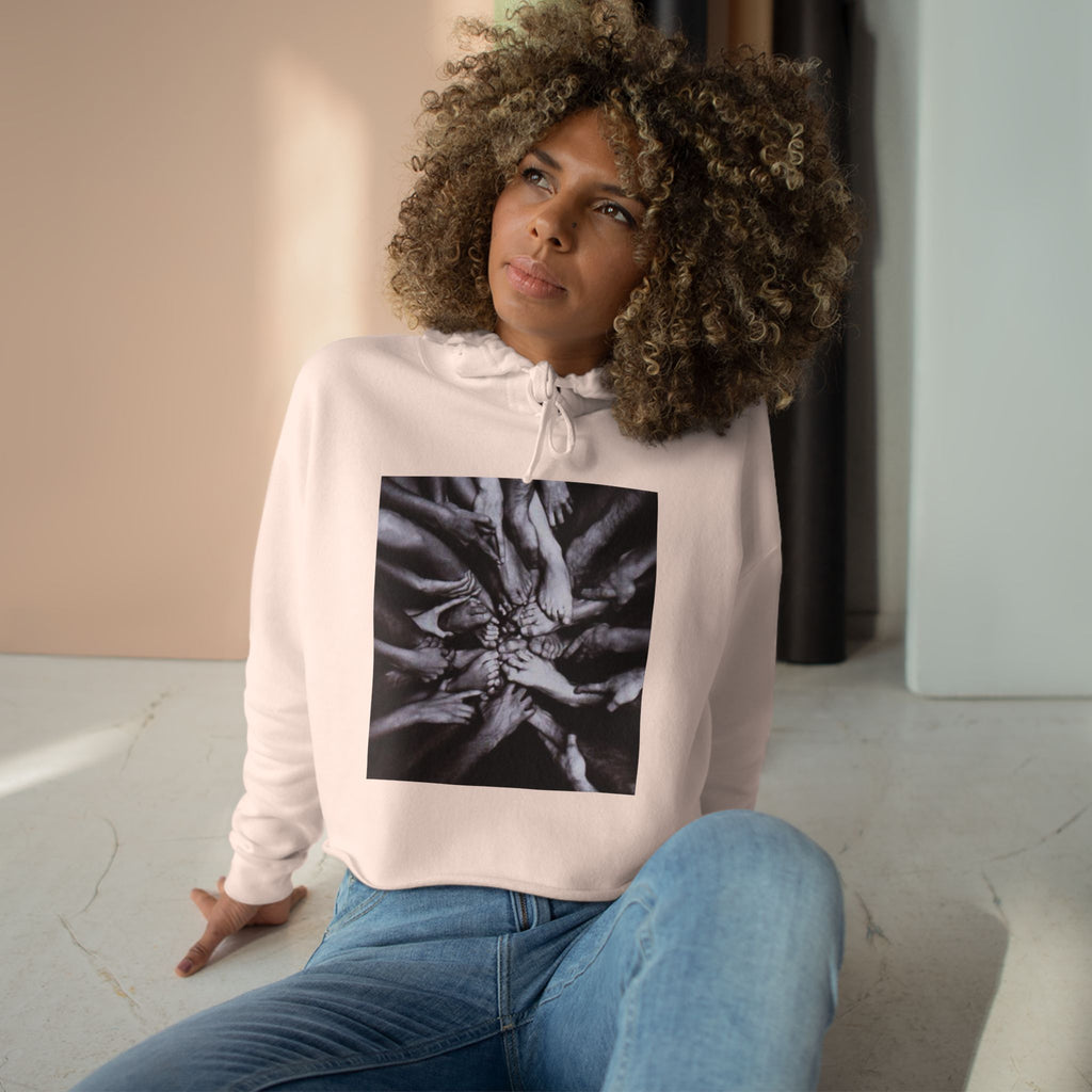 Cropped Hoodie — Monochrome Hands Circle Graphic