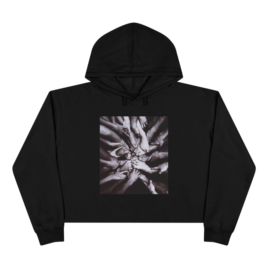 Cropped Hoodie — Monochrome Hands Circle Graphic