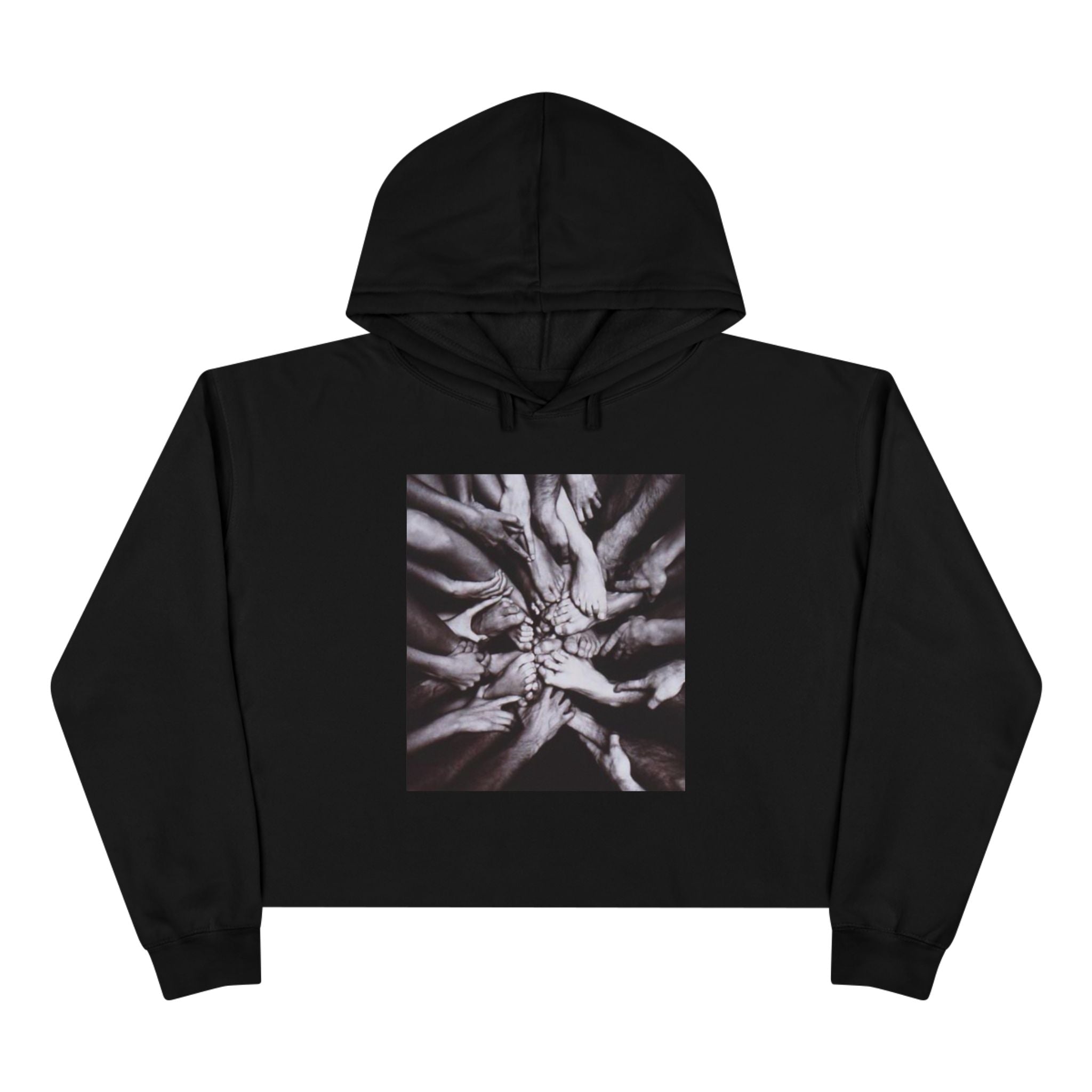 Cropped Hoodie — Monochrome Hands Circle Graphic