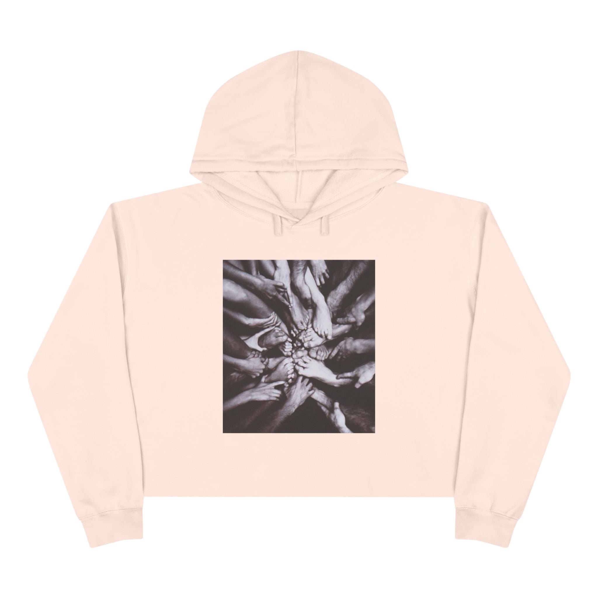 Cropped Hoodie — Monochrome Hands Circle Graphic