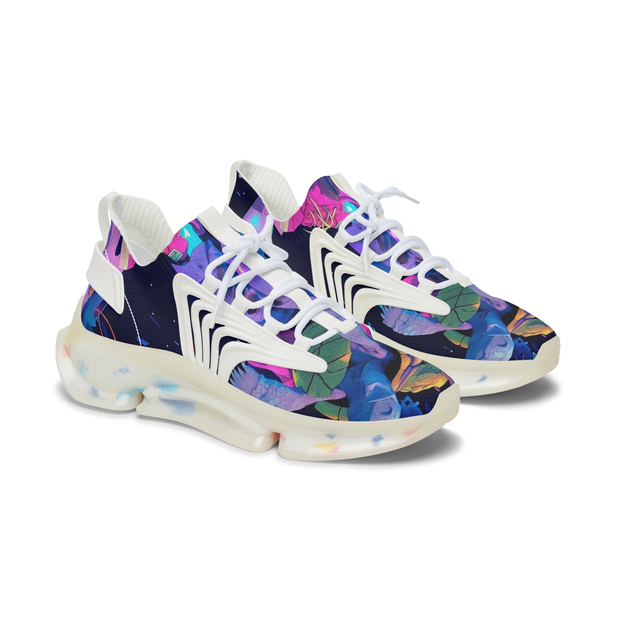Women’s Mesh Sneakers — Colorful Floral Abstract Athletic Shoes