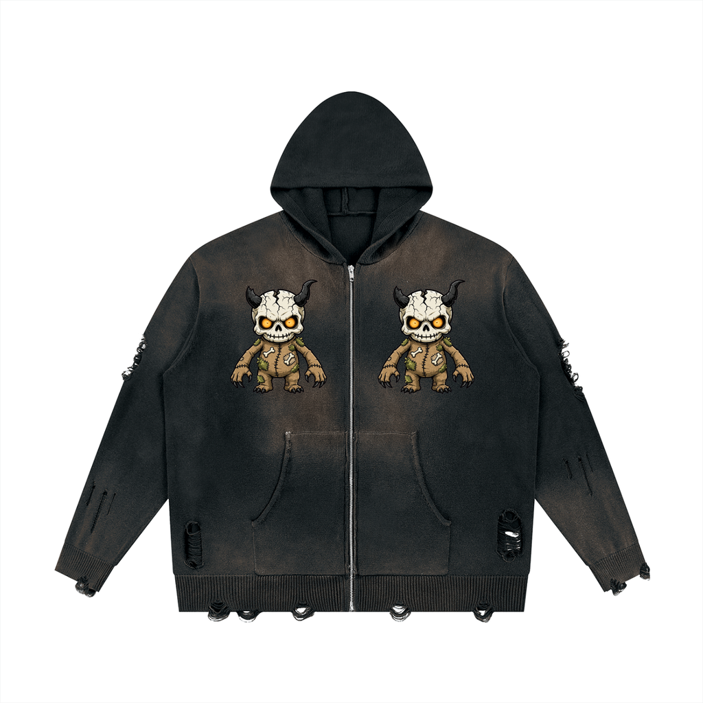 Unisex Distressed Full Zip Sweater