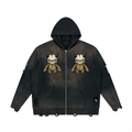 Unisex Distressed Full Zip Sweater