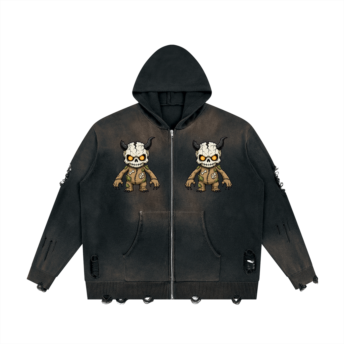 Unisex Distressed Full Zip Sweater