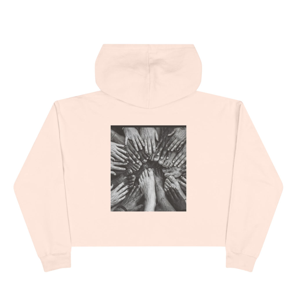 Cropped Hoodie — Monochrome Hands Circle Graphic