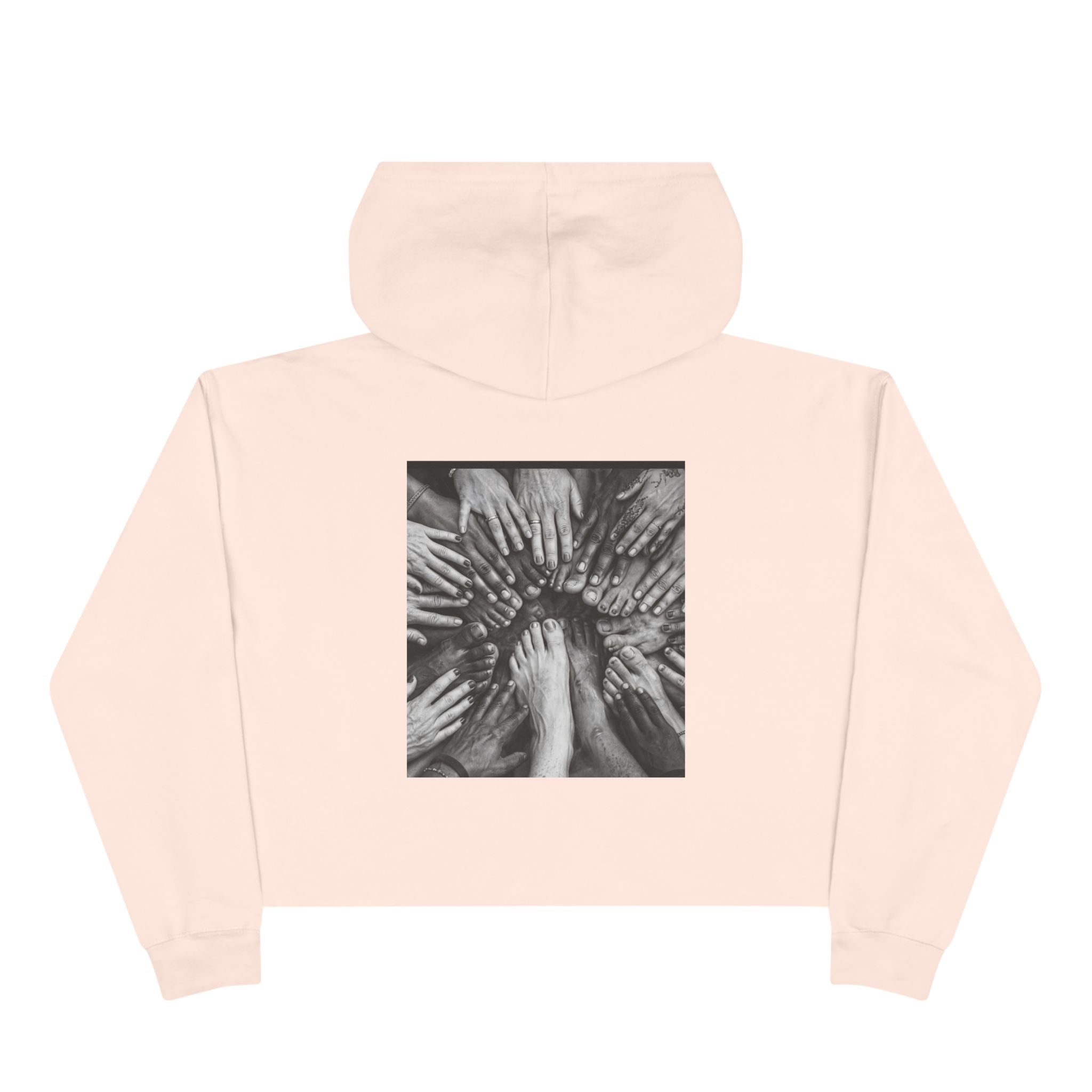Cropped Hoodie — Monochrome Hands Circle Graphic