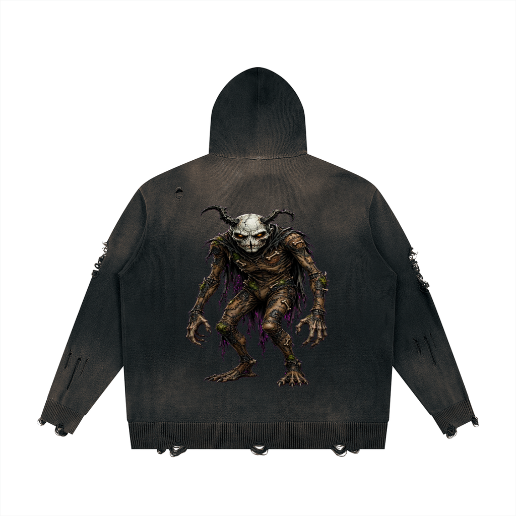 Unisex Distressed Full Zip Sweater
