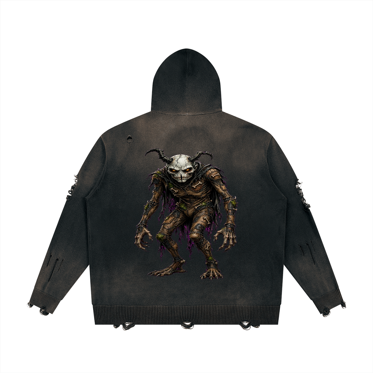 Unisex Distressed Full Zip Sweater